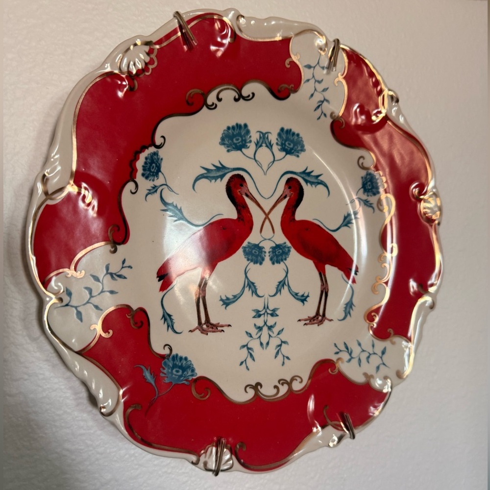 Anthro Lou Rota Scarlet Ibis Plate 🦩 Rare Bird Design
